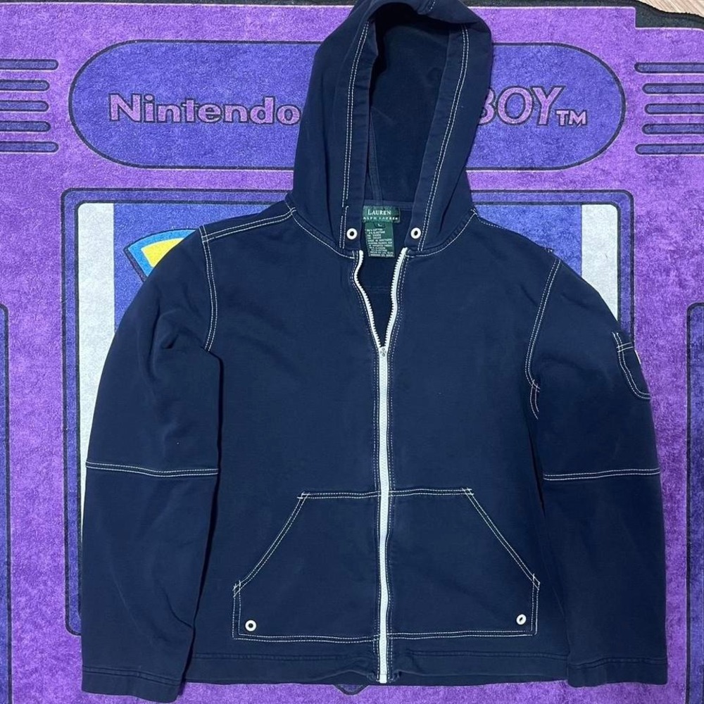 Vintage 90's Ralph Lauren navy blue y2k zip up hoodie Size L